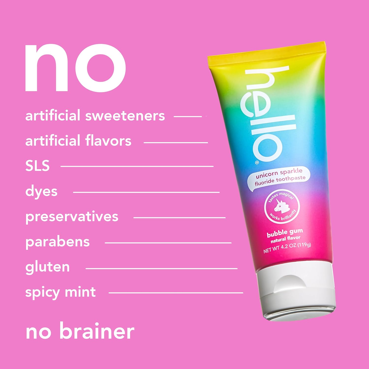 hello Unicorn Sparkle Kids Fluoride Toothpaste, Natural Bubble Gum Flavor, ADA Approved, Ages 2+, No Artificial Sweeteners, No SLS, Gluten Free, Vegan, Pack of 3, 4.2 oz Tubes Nirvana Guru