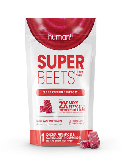 HumanN SuperBeets Heart Chews, Nitric Oxide and Blood Pressure Support, Grape Seed Extract & Non-GMO Beet Root Powder Energy, Pomegranate Berry Flavor, 120 Count - Nirvana Guru