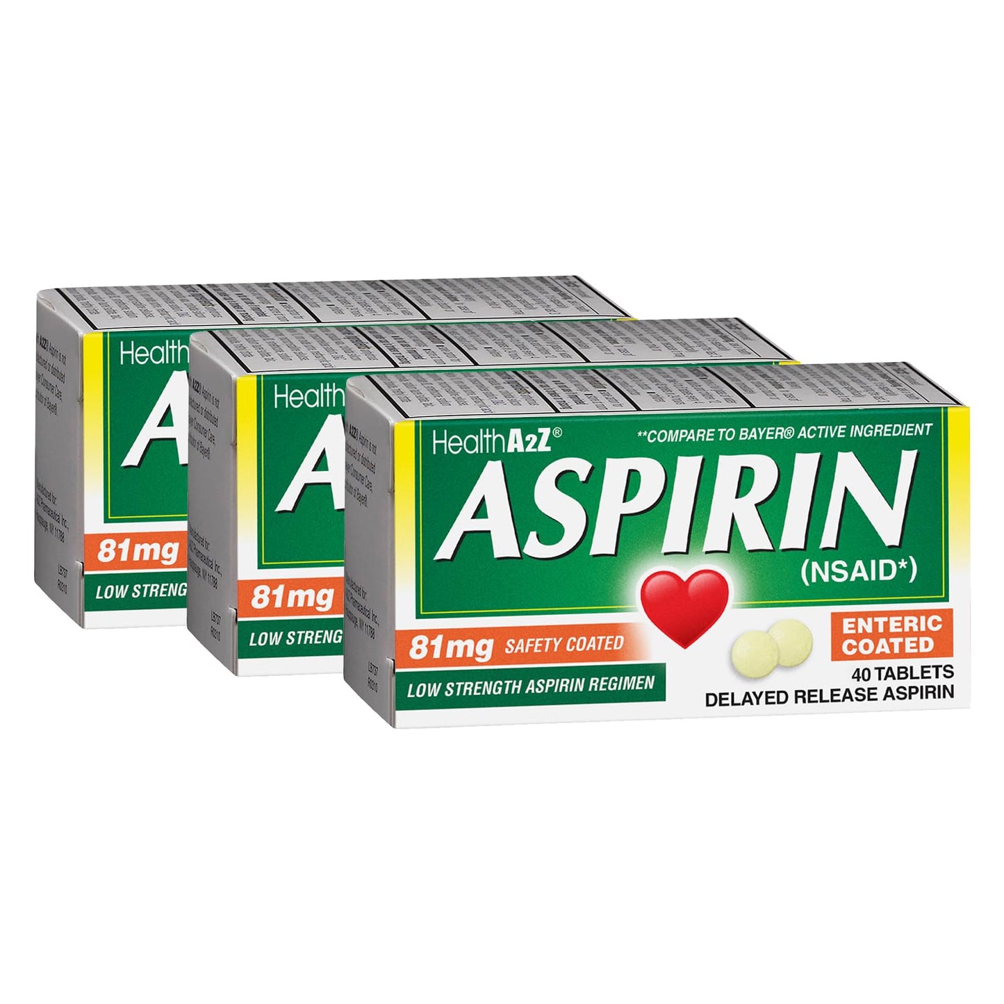 HealthA2Z® Aspirin 81 mg | Low Strength | Enteric Coated | Pain Relief | Reduces Minor Aches Muscle Pain & Cramps | Fever Reducer | Reduces Headache (365 Counts)