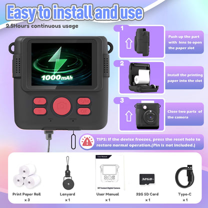 Kids Camera Instant Print, Christmas Birthday Gifts for Kids Age 3-12, Selfie Digital Camera with 1080P Videos,Toddler Portable Travel Cameras Toy for 4 5 6 7 8 9 Year Old Boys Girls-Blue Nirvana Guru