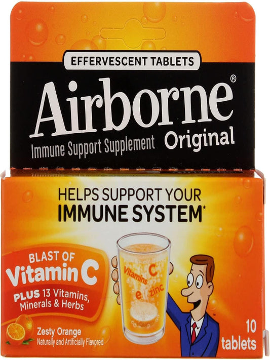 Airborne Effervescent Tablets Zesty Orange - 10 ct, Pack of 5 Nirvana Guru