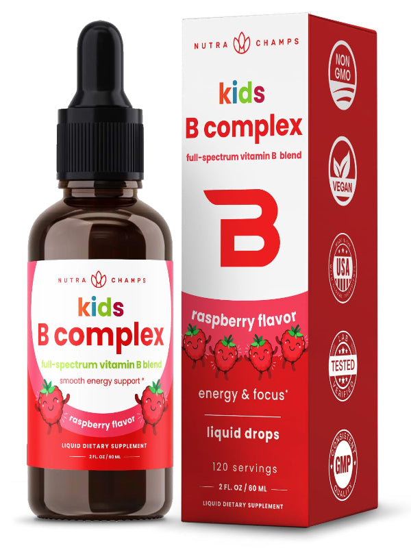 USDA Organic Vitamin B Complex Liquid Drops | B Vitamins Complex Supplement with B1, B2, B3, B6, B7, B9 & Methyl B12 Drops for Adults & Kids | Vegan Berry Flavor 2oz | 60 Servings / 2 Month Supply Nirvana Guru