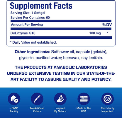 High Absorption CoQ10 100mg Softgels - Clinical Formula Coenzyme Q10 100mg for Skin Heart Energy Antioxidant and Brain Support - Easy to Swallow - Made in The USA in cGMP Facilities - 60 Servings Nirvana Guru