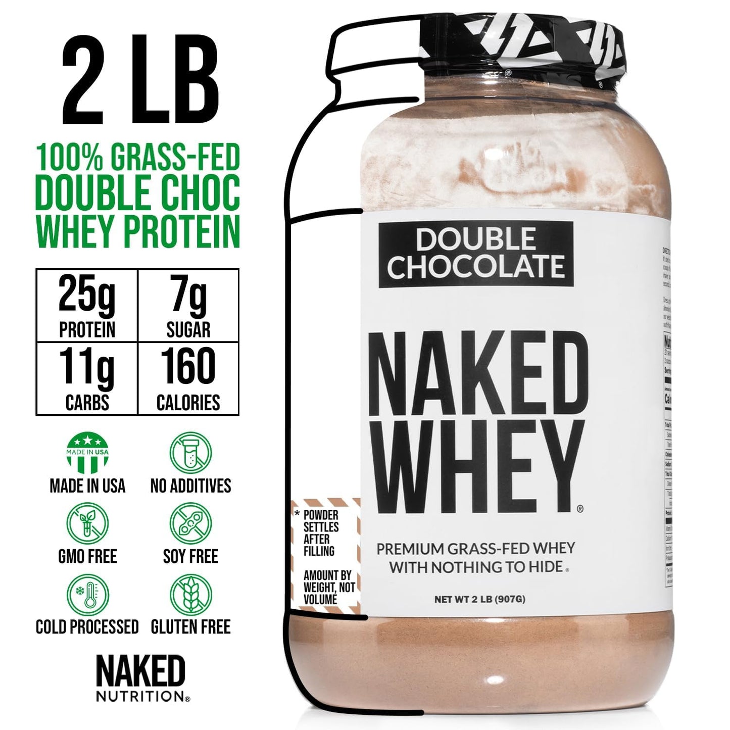 NAKED Whey Vanilla Protein Powder - Only 3 Ingredients - Grass Fed Whey Protein Powder, Vanilla Flavor, and Organic Coconut Sugar, No GMO, No Soy, and Gluten Free - 24 Servings