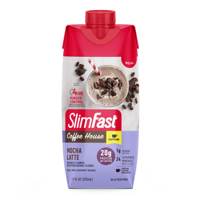 SlimFast Protein Shake with Caffeine, Caramel Macchiato- 20g Protein, Meal Replacement Shakes, High Protein with Low Carb and Low Sugar, 24 Vitamins and Minerals, 12 Count (Pack of 1)
