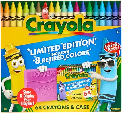 Crayola Crayon Box (64 Count), With Limited Edition Colors & Plastic Case, Arts & Crafts Coloring Supplies for Kids, Back to School Essentials, Ages 3+ nirvanaguru