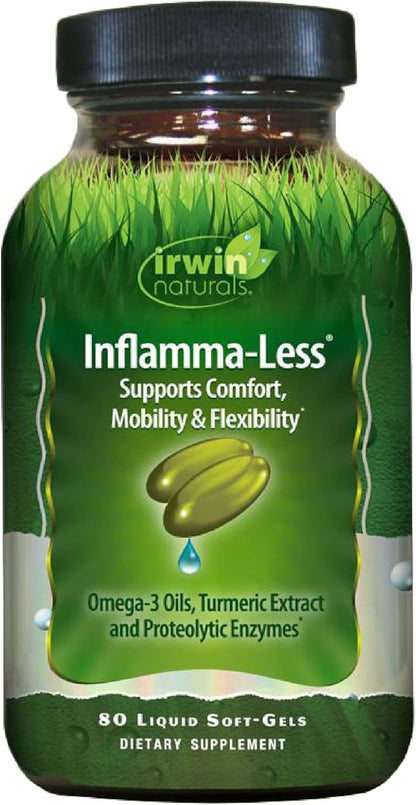 Irwin Naturals Inflamma-Less, Promotes Comfort, Mobility & Flexibility, 80 Liquid Softgels - Nirvana Guru