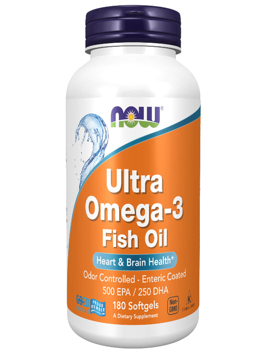 NOW Foods Supplements, Ultra Omega-3 Molecularly Distilled and Enteric Coated, 180 Softgels - Nirvana Guru