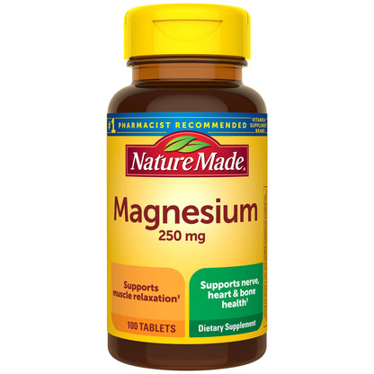 Nature Made Magnesium Oxide 250 mg, Magnesium Supplement for Muscle, Heart, Bone and Nerve Health Support, 100 Tablets, 100 Day Supply - Nirvana Guru