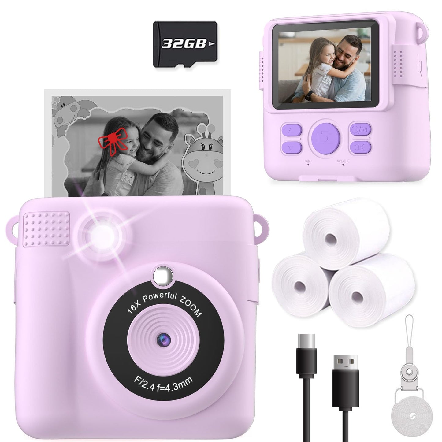 Kids Camera Instant Print, Christmas Birthday Gifts for Kids Age 3-12, Selfie Digital Camera with 1080P Videos,Toddler Portable Travel Cameras Toy for 4 5 6 7 8 9 Year Old Boys Girls-Blue Nirvana Guru