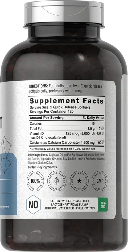 Horbäach Calcium 1200 mg with Vitamin D3 | 240 Softgels | 5000 IU Vitamin D3 | Absorbable Calcium Supplement | Non-GMO, Gluten Free Calcium Supplement Nirvana Guru