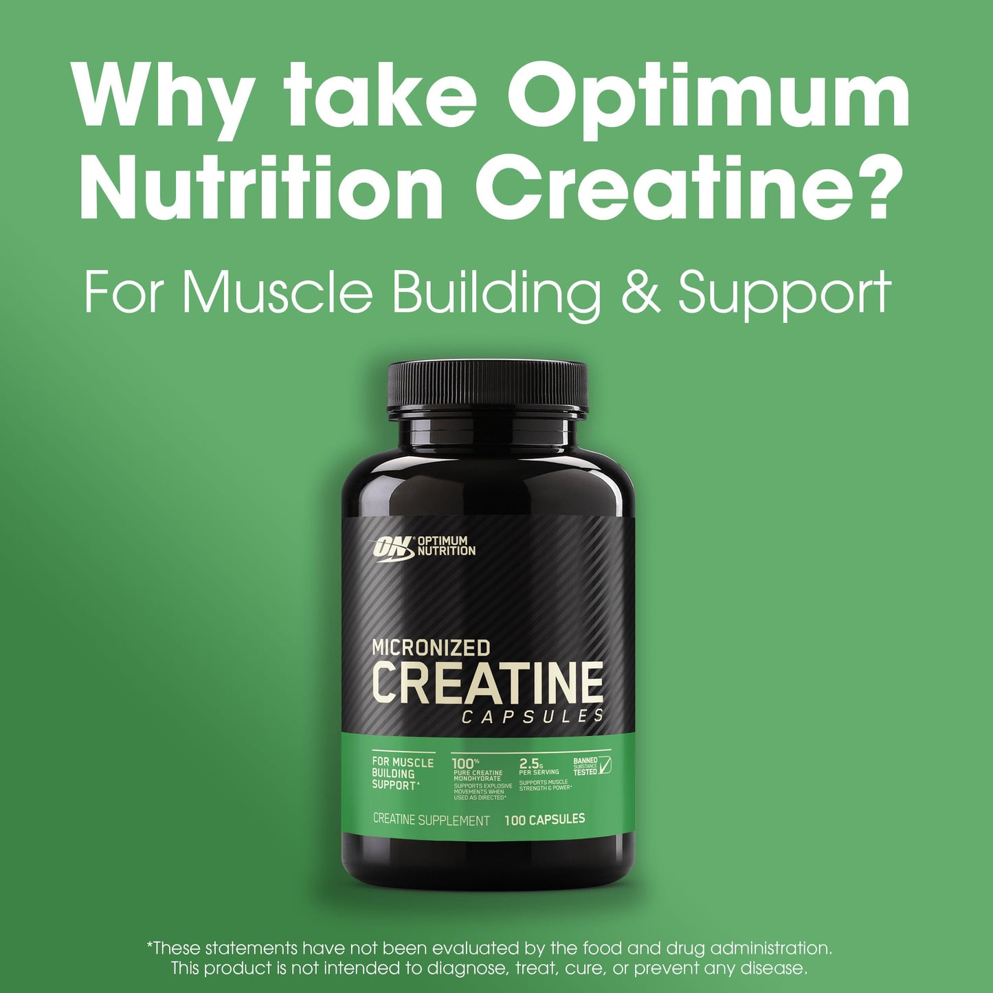 Optimum Nutrition Micronized Creatine Monohydrate Capsules, Keto Friendly, 2500mg, 100 Capsules - Nirvana Guru