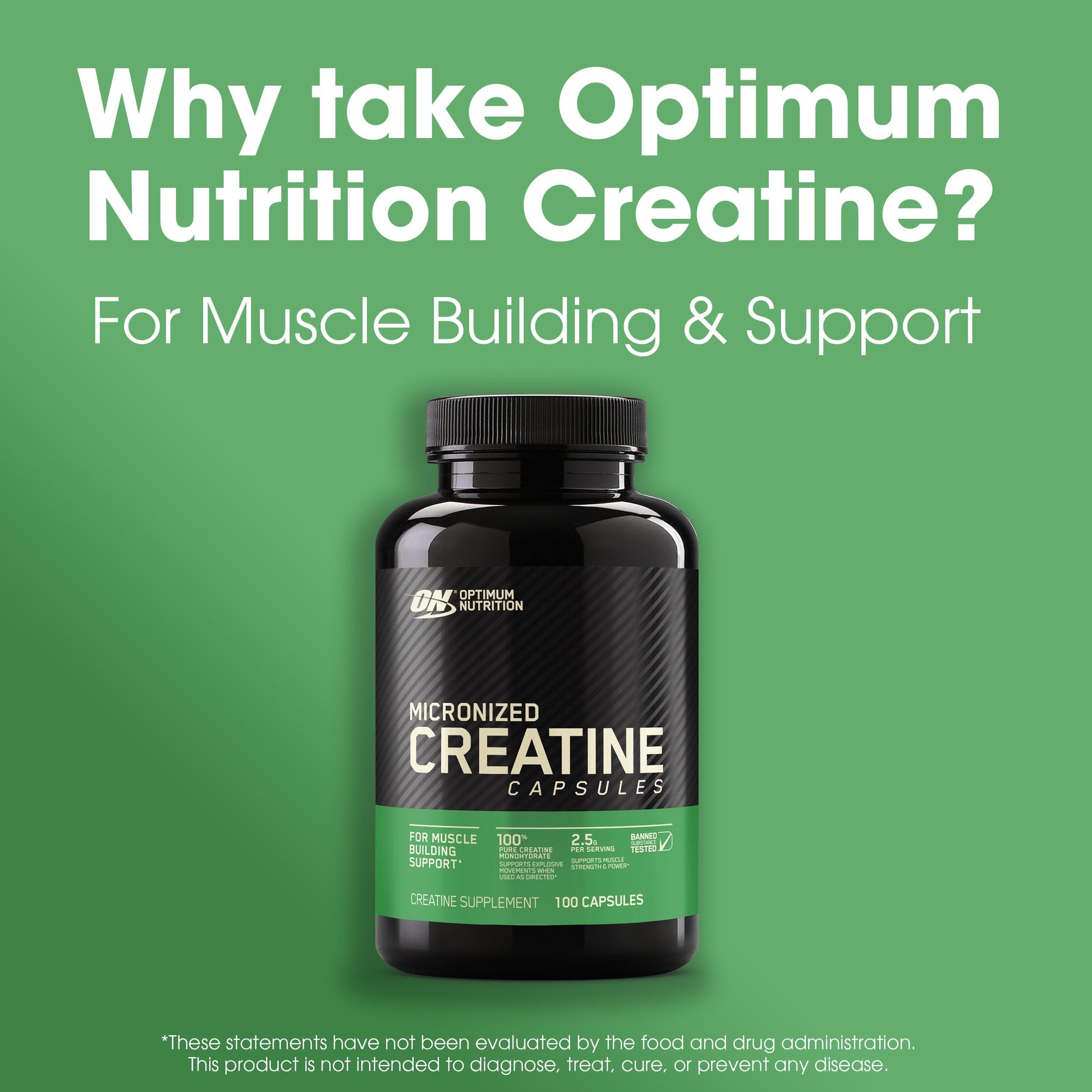 Optimum Nutrition Micronized Creatine Monohydrate Capsules, Keto Friendly, 2500mg, 100 Capsules - Nirvana Guru