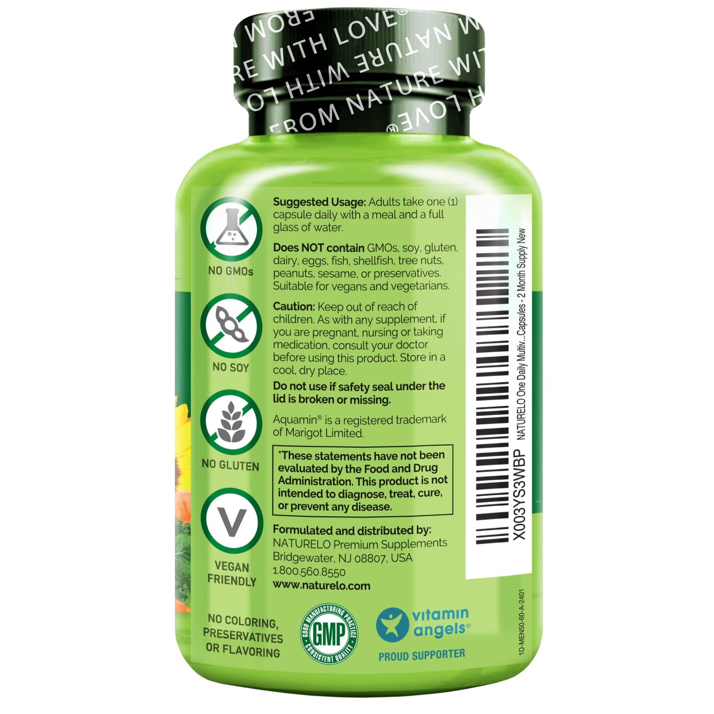 NATURELO Mens Multivitamins for Men 50+ - One Daily Multivitamin for Men with Vitamins, Minerals & Organic Whole Foods, Boost Energy & Health, Non-GMO, 60 Vegetarian Capsules - Nirvana Guru