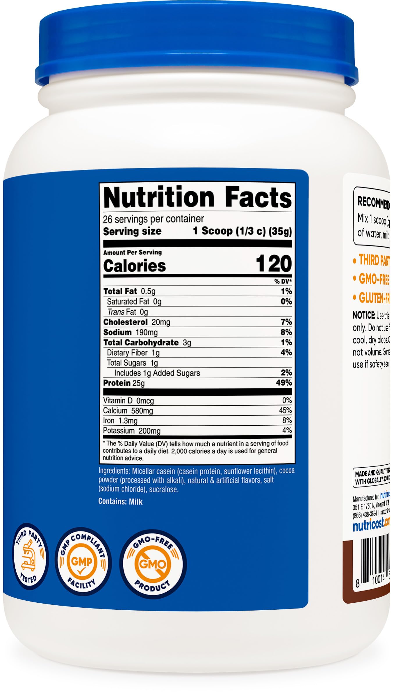 Nutricost Casein Protein Powder 2lb - Micellar Casein, Gluten Free, Non-GMO (Unflavored) - Nirvana Guru