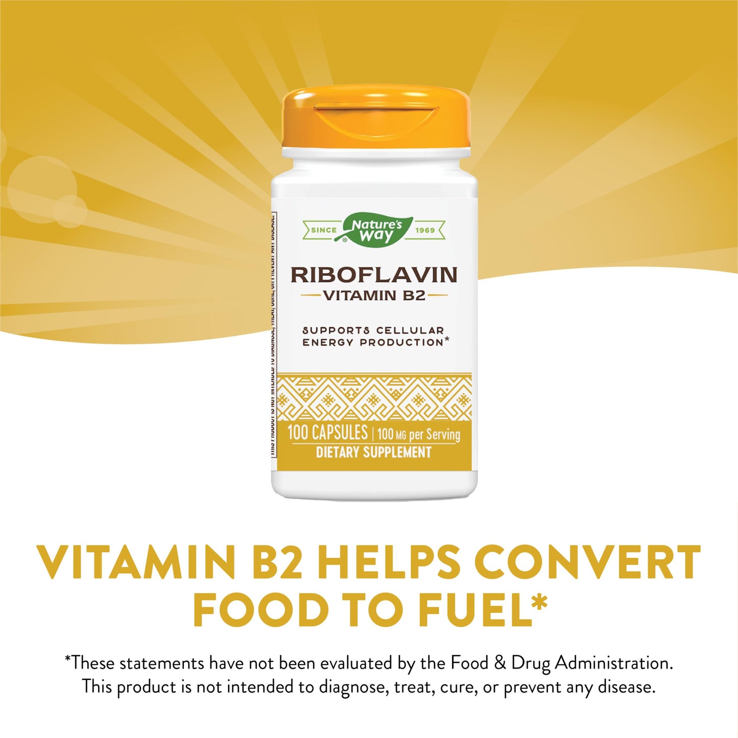 Nature's Way Riboflavin Vitamin B2, Supports Cellular Energy Production*, High Potency Riboflavin, 100 mg per Serving, 100 Capsules (Packaging May Vary) - Nirvana Guru