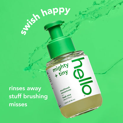 Hello Fresh Mint Mouthwash Concentrate, Alcohol Free for Bad Breath, Travel Size Mouthwash Made with Coconut Oil and Tea Tree Oil, Helps Freshen Breath, 2 Pack, 3.25 Oz Pump Bottles Nirvana Guru