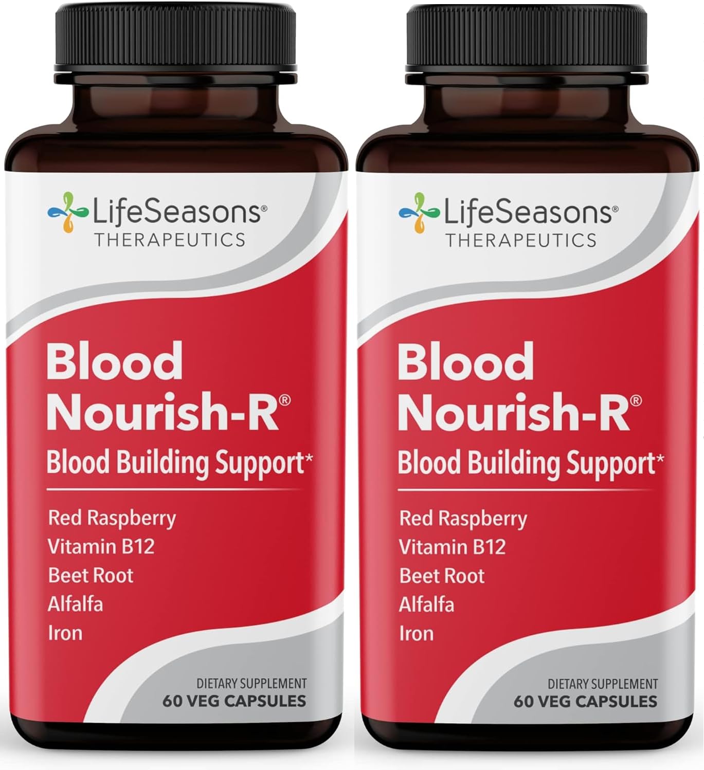 LifeSeasons - Blood Nourish-R - Iron Deficiency Supplement - Supports Anemia, Fatigue, Paleness & Dizziness - No Constipation - Blood Building - Iron, Alfalfa, Raspberry & Vitamin B-12-60 Capsules - Nirvana Guru