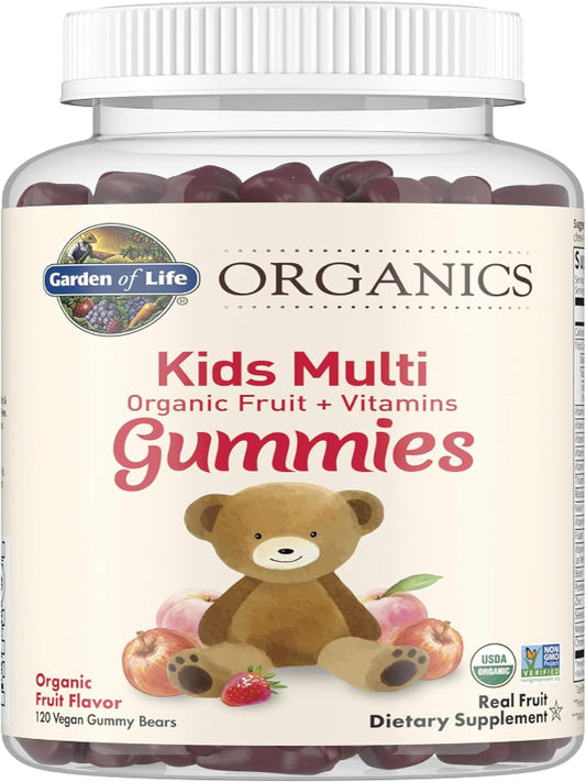 Garden of Life Organics Kids Gummy Vitamins - Fruit - Certified Organic, Non-GMO & Vegan Complete Children's Multi - B12, C & D3 - Gluten, Soy & Dairy Free, 120 Real Fruit Chew Gummies - Nirvana Guru
