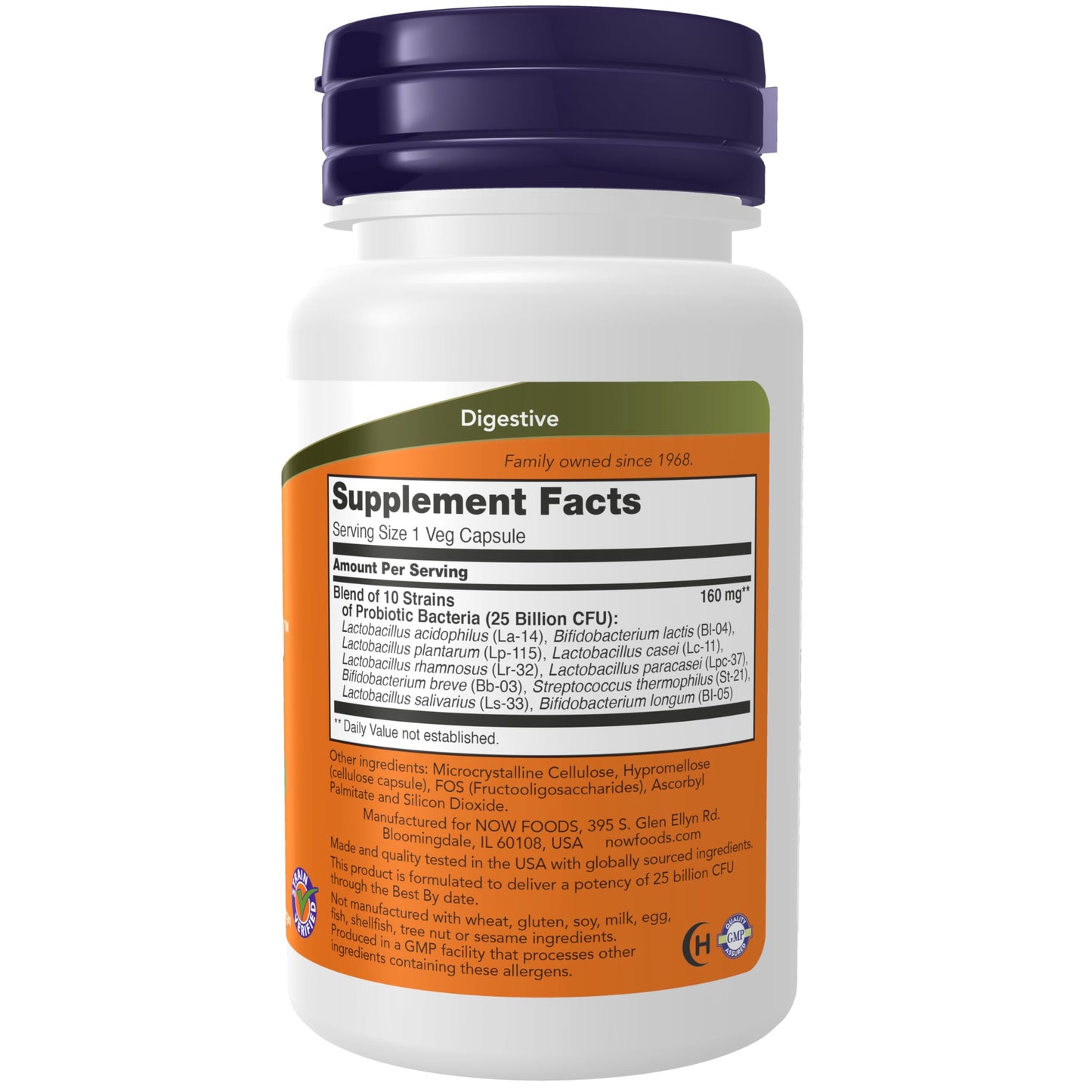 NOW Foods Supplements, Probiotic-10™, 25 Billion, with 10 Probiotic Strains, Dairy, Soy and Gluten Free, Strain Verified, 100 Veg Capsules - Nirvana Guru