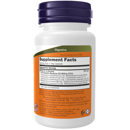 NOW Foods Supplements, Probiotic-10™, 25 Billion, with 10 Probiotic Strains, Dairy, Soy and Gluten Free, Strain Verified, 100 Veg Capsules - Nirvana Guru