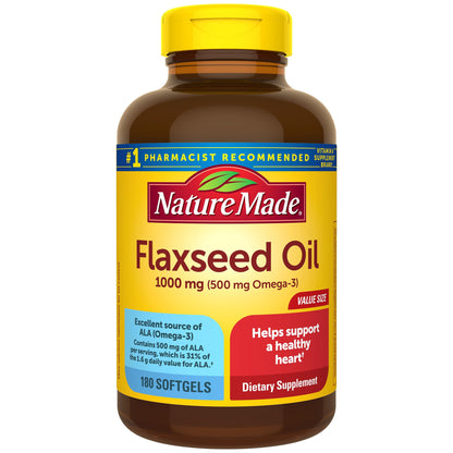 Nature Made Flaxseed Oil 1000 mg, Fish Free Omega 3 Supplement, Dietary Supplement for Heart Health Support, 180 Softgels, 180 Day Supply - Nirvana Guru