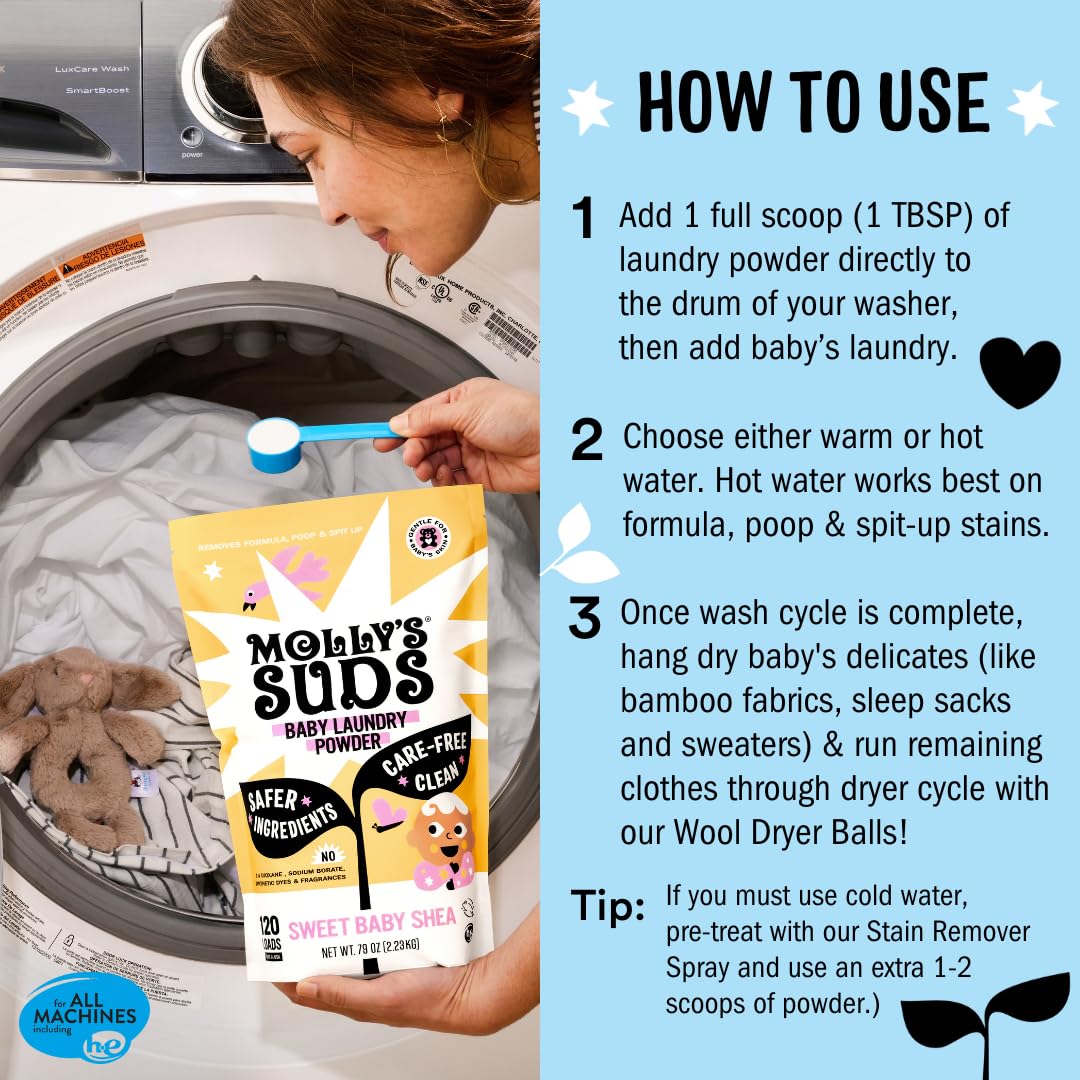 Molly's Suds Baby Laundry Detergent Powder | Removes Formula, Poop & Spit-Up Stains | Extra Gentle for Newborns (Sweet Baby Shea) Nirvana Guru