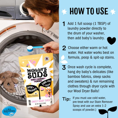 Molly's Suds Baby Laundry Detergent Powder | Removes Formula, Poop & Spit-Up Stains | Extra Gentle for Newborns (Sweet Baby Shea) Nirvana Guru