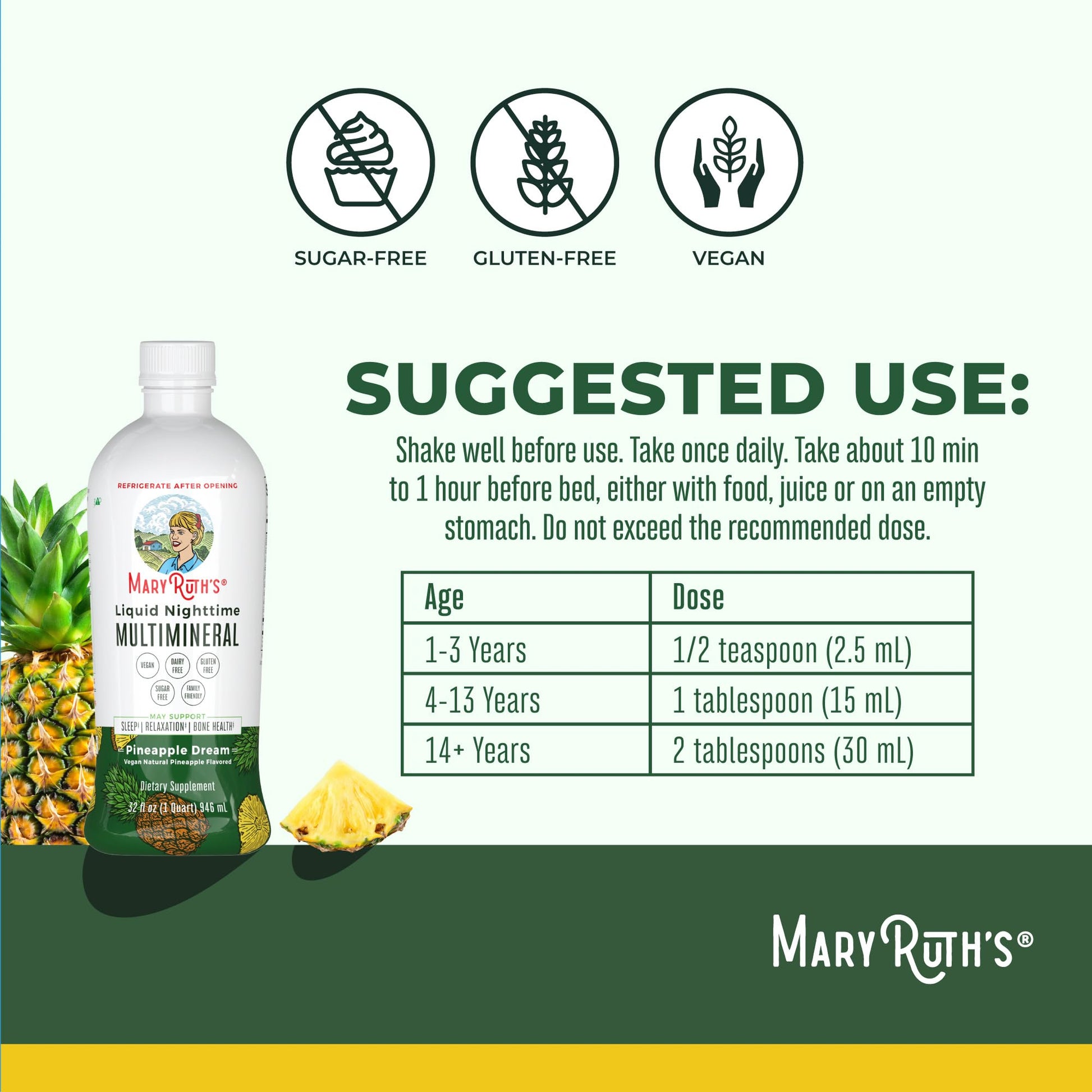 MaryRuth's Liquid Nighttime Multimineral | NO Melatonin | Bedtime Routine | Magnesium Citrate | Calcium | Zinc | Vitamin D3| Available in 4 Flavors | Vegan | Sugar Free | Gluten Free | 32 Oz - Nirvana Guru