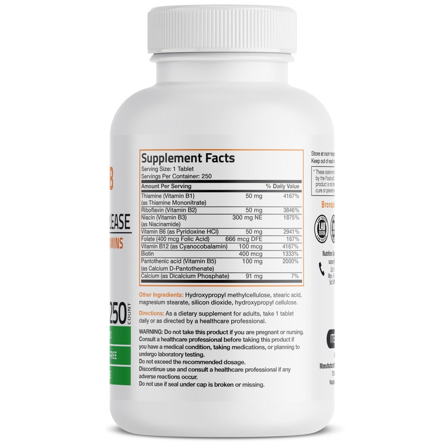 Bronson Super B Vitamin B Complex Sustained Slow Release (Vitamin B1, B2, B3, B6, B9 - Folic Acid, B12) Contains All B Vitamins 60 Tablets Nirvana Guru
