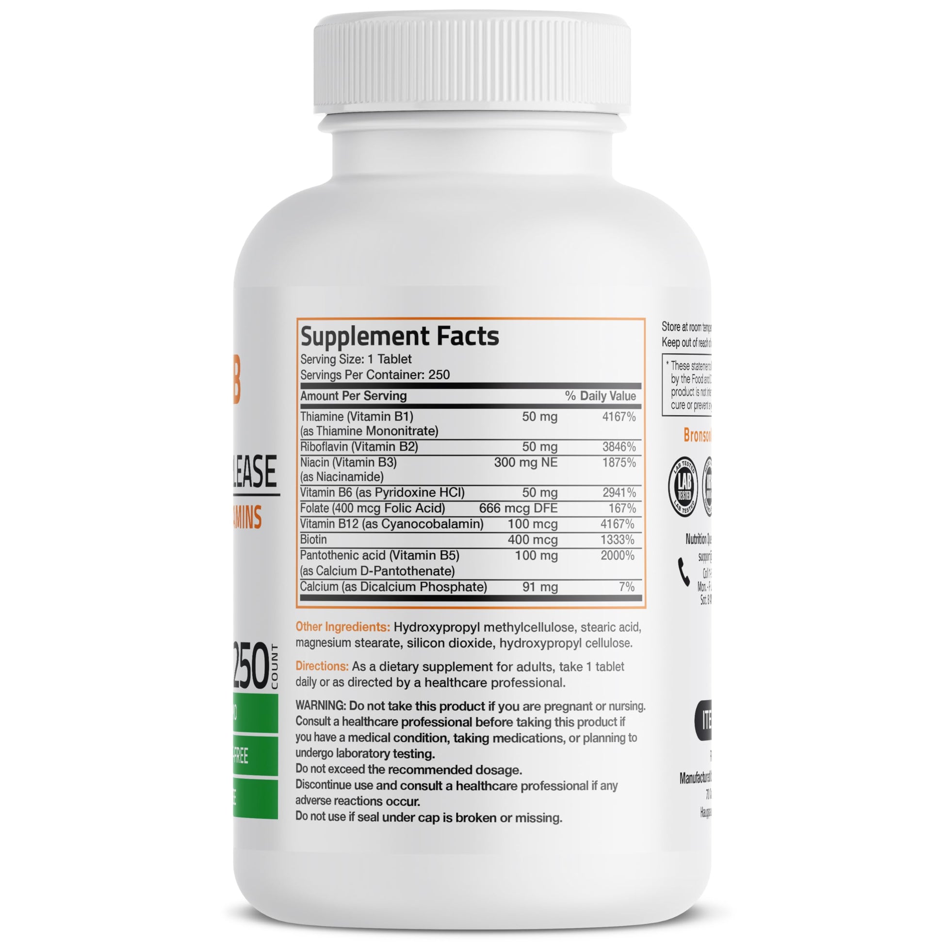 Bronson Super B Vitamin B Complex Sustained Slow Release (Vitamin B1, B2, B3, B6, B9 - Folic Acid, B12) Contains All B Vitamins 60 Tablets Nirvana Guru