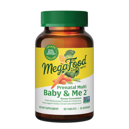 MegaFood Baby & Me 2 Prenatal Multi - Prenatal Vitamins for Women with Choline, Methyl Folate, Iron - Gluten-Free, Vegetarian, Pre Natal Multivitamin for Women - 60 Tablets, 30 Servings Nirvana Guru
