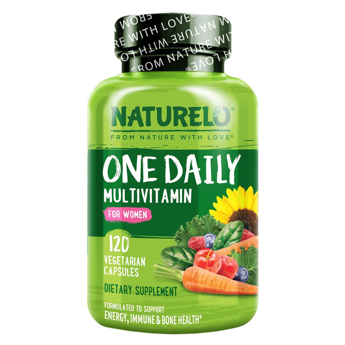 NATURELO One Daily Multivitamin for Women - Energy Support - Whole Food Supplement to Nourish Hair, Skin, Nails - Non-GMO - No Soy - Gluten Free - 120 Capsules - 4 Month Supply - Nirvana Guru