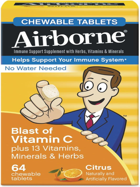 Airborne 18631 Immune Support Chewable Tablet, Citrus, 64 Count Nirvana Guru