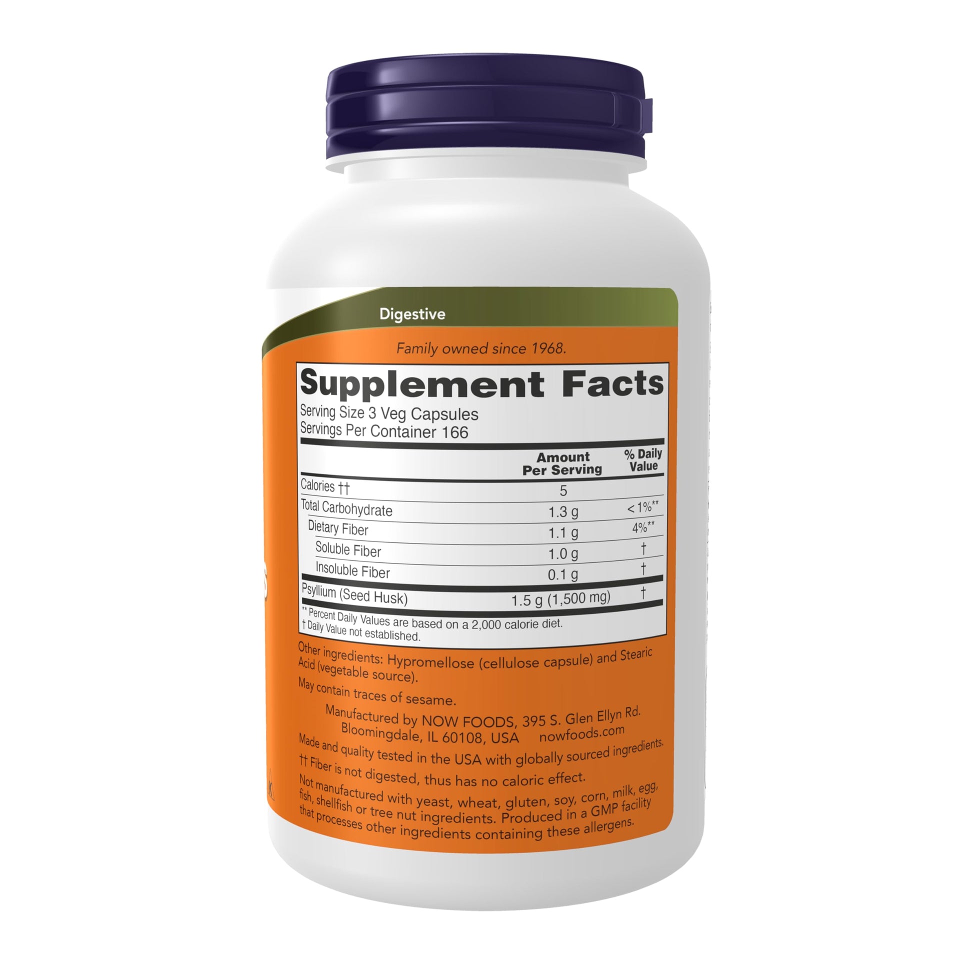 NOW Foods Supplements, Psyllium Husk Caps 500 mg, Non-GMO Project Verified, Natural Soluble Fiber, Intestinal Health*, 200 Veg Capsules - Nirvana Guru