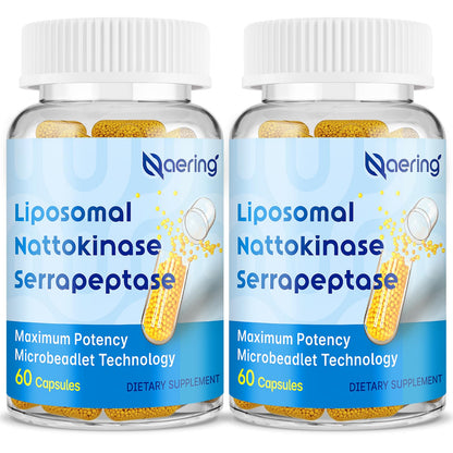 Liposomal Nattokinase 12,000 FU Serrapeptase 360,000 SPU Enzyme Supplement - Enriched with Synergistic Enzymes and Nutrient Blend & Inulin for Circulatory, Gut, Digestion 60 Capsules (1 Bottle) Nirvana Guru