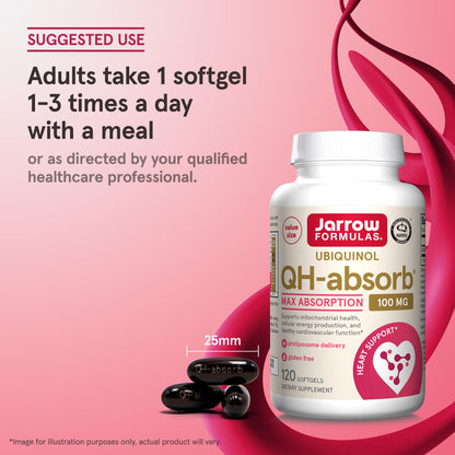 Jarrow Formulas® QH-Absorb®, 100 mg, Ubiquinol Dietary Supplement for Healthy Cardiovascular Function, 120 Softgels, 120 Day Supply - Nirvana Guru