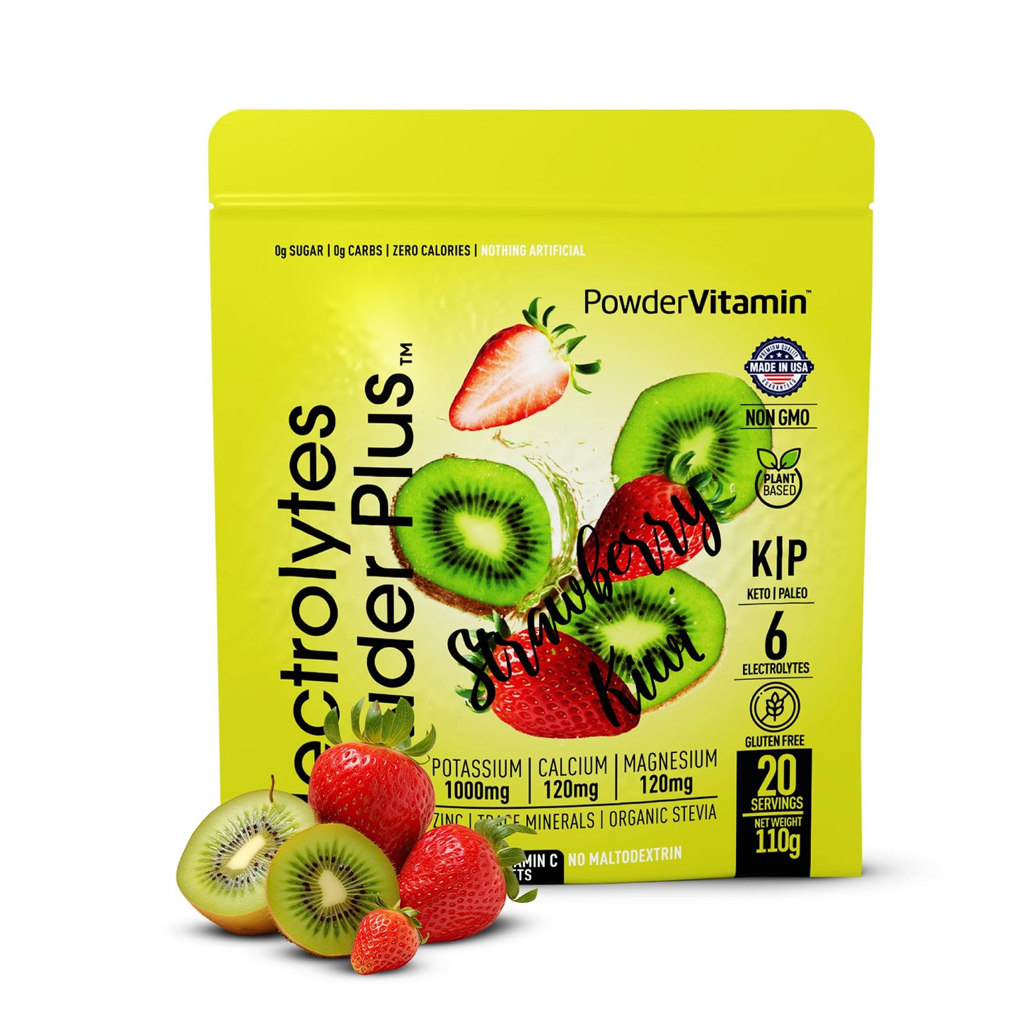 PowerVitamin Lemonade Electrolytes Powder No Sugar for Daily Energy - Keto Electrolytes - Hydration Powder with 1000mg Potassium, 120mg Calcium, Magnesium, Organic Vitamin C, 100 Servings