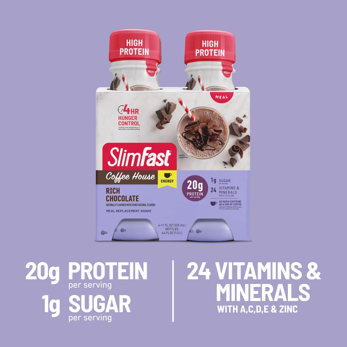 SlimFast Protein Shake with Caffeine, Caramel Macchiato- 20g Protein, Meal Replacement Shakes, High Protein with Low Carb and Low Sugar, 24 Vitamins and Minerals, 12 Count (Pack of 1)