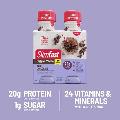 SlimFast Protein Shake with Caffeine, Caramel Macchiato- 20g Protein, Meal Replacement Shakes, High Protein with Low Carb and Low Sugar, 24 Vitamins and Minerals, 12 Count (Pack of 1)