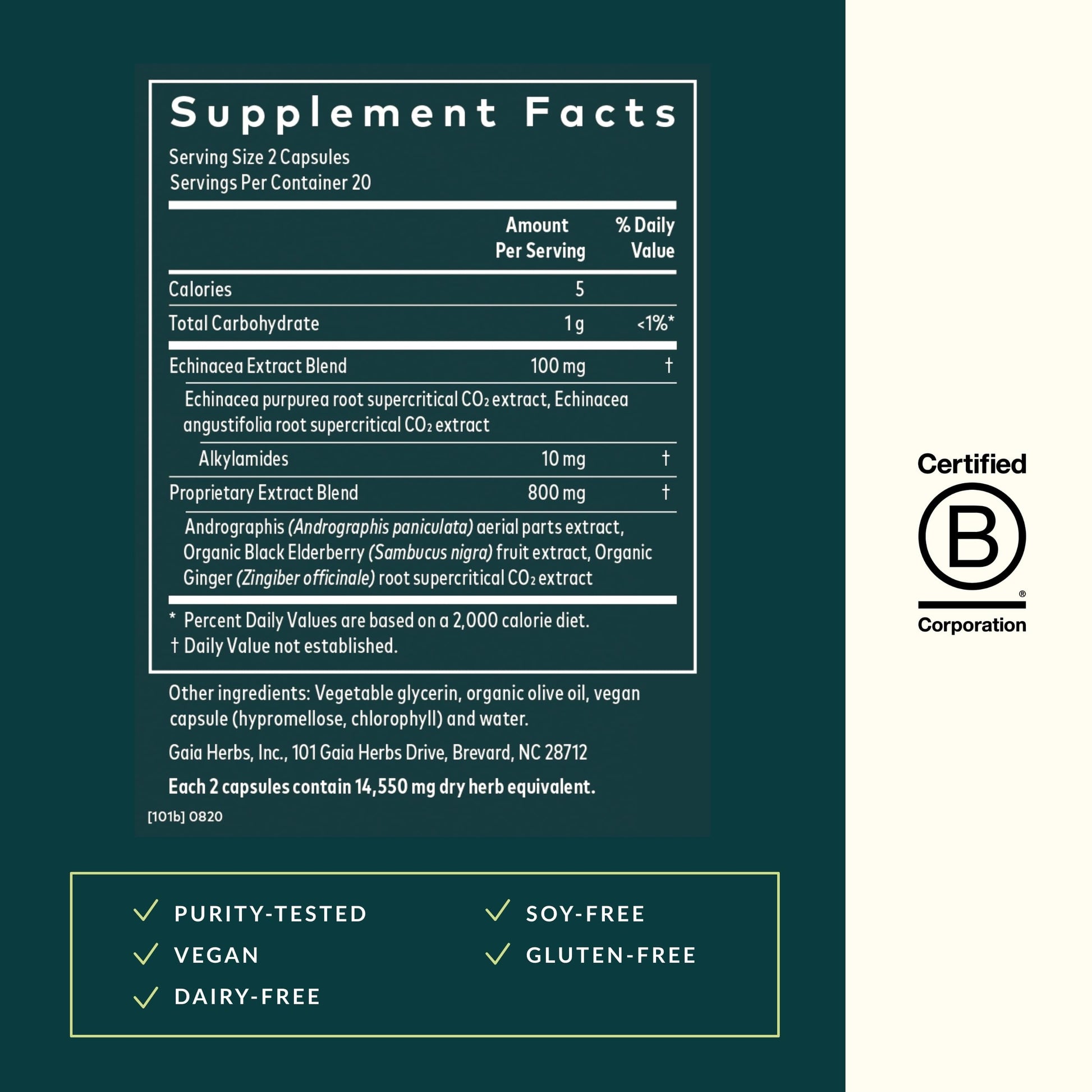 Gaia Herbs Quick Defense - Fast-Acting Immune Support Supplement for Use at Onset of Symptoms - with Echinacea, Black Elderberry, Ginger & Andrographis - 80 Vegan Liquid Phyto-Capsules (8-Day Supply) - Nirvana Guru
