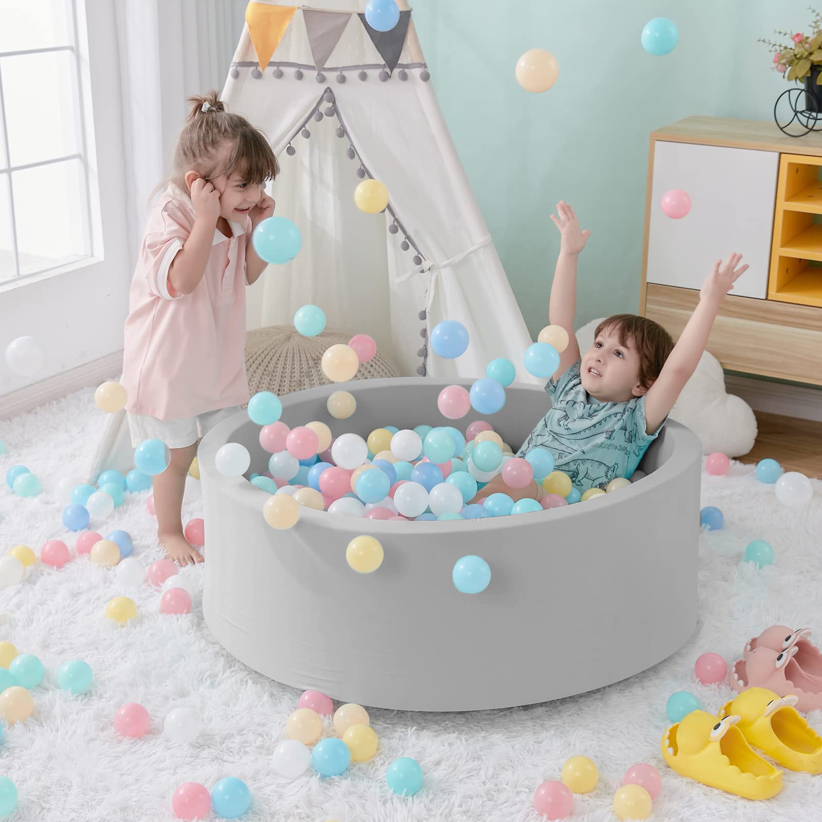 Foam Ball Pit, 35.4"x 11.8" Ball Pits for Toddlers, Soft Round Kiddie Baby Playpen Ball Pool for Kids, Ideal Gift for Babies Indoor and Outdoor Game, Grey, (Balls not Included) Nirvana Guru