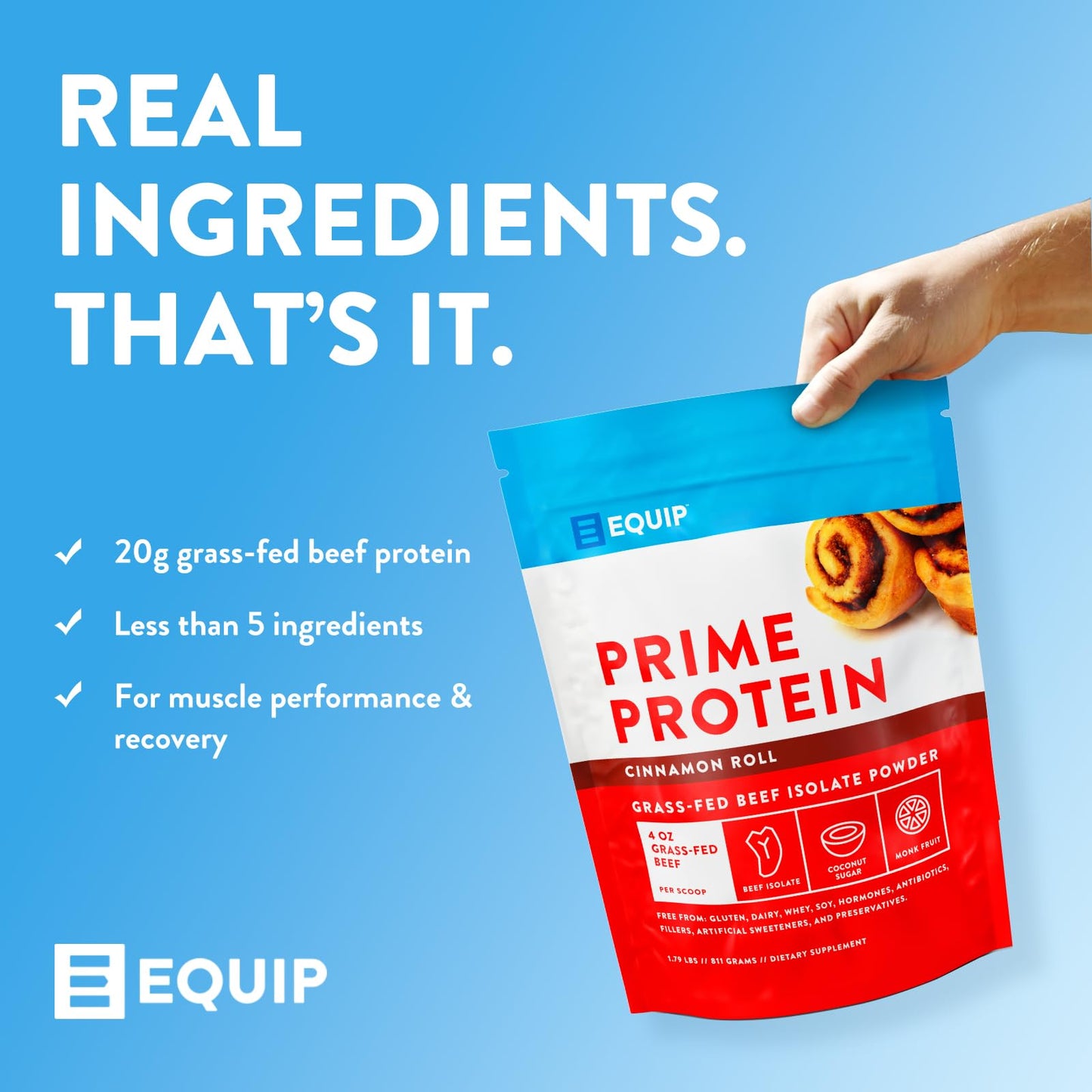 Equip Foods Prime Protein Powder | Clean, Grass Fed Beef Protein Isolate | Carnivore Protein Powder | Paleo, Keto Friendly | Gluten, Dairy Free | Helps Build & Repair Tissue | 30 Servings, Chocolate
