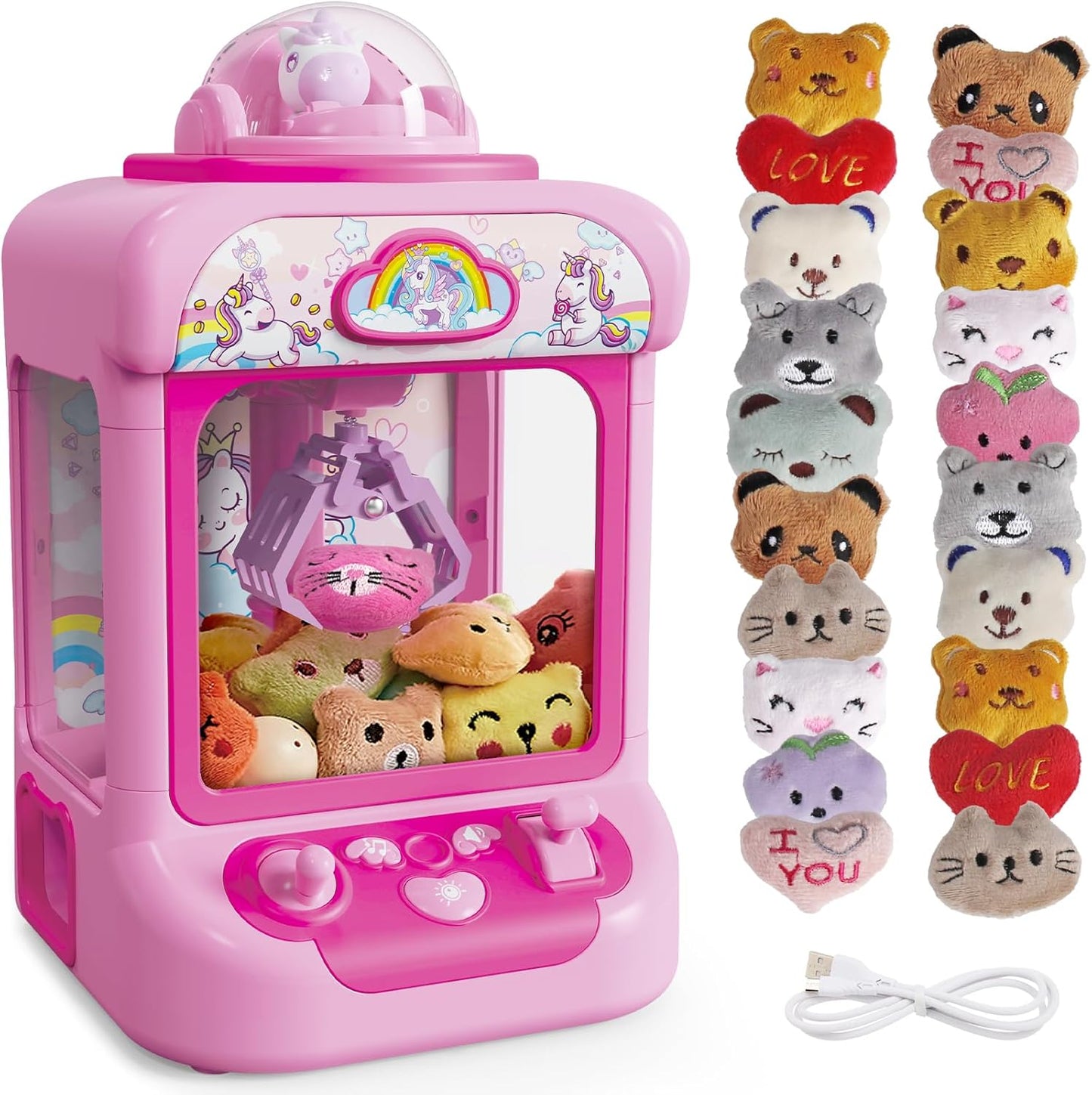 Claw Machine for Kids, Mini Vending Machine Girls Unicorn Toys, Candy Grabber Prize Dispenser with Sound & 20 Mini Plush Toys, Electronic Arcade Game Indoor Toy for Home Party Birthday Gifts Nirvana Guru