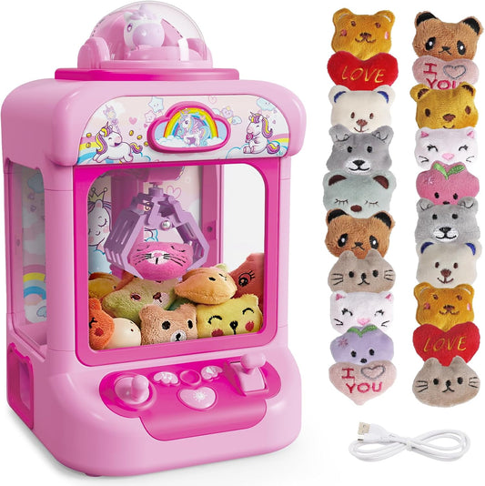 Claw Machine for Kids, Mini Vending Machine Girls Unicorn Toys, Candy Grabber Prize Dispenser with Sound & 20 Mini Plush Toys, Electronic Arcade Game Indoor Toy for Home Party Birthday Gifts Nirvana Guru