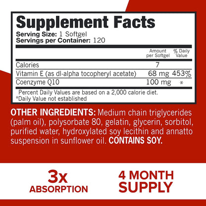 Qunol CoQ10 100mg Softgels, Ultra CoQ10 100mg, 3x Better Absorption, Antioxidant for Heart Health & Energy Production, Coenzyme Q10 Vitamins and Supplements, 4 Month Supply, 120 Count
