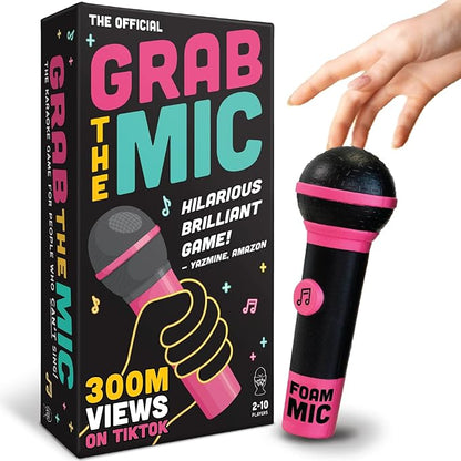 Lucky Egg Official Grab The Mic – Family Karaoke Board Game w/Foam Mic, 8+ Ages, 2-10 Players - Games for Bad Singers w/ 250 Lyrics (125 Cards) for Hilarious Game Nights & Birthday Party, Kids Gift Nirvana Guru