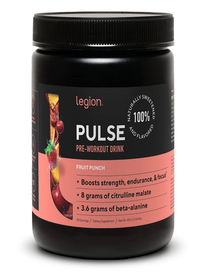 LEGION Pulse Pre Workout Supplement - All Natural Nitric Oxide Preworkout Drink to Boost Energy, Creatine Free, Naturally Sweetened, Beta Alanine, Citrulline, Alpha GPC (Fruit Punch) Nirvana Guru