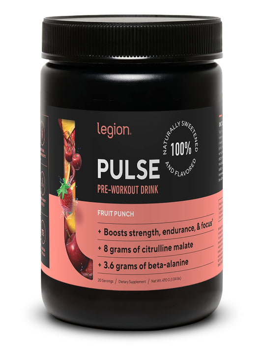 LEGION Pulse Pre Workout Supplement - All Natural Nitric Oxide Preworkout Drink to Boost Energy, Creatine Free, Naturally Sweetened, Beta Alanine, Citrulline, Alpha GPC (Fruit Punch) Nirvana Guru