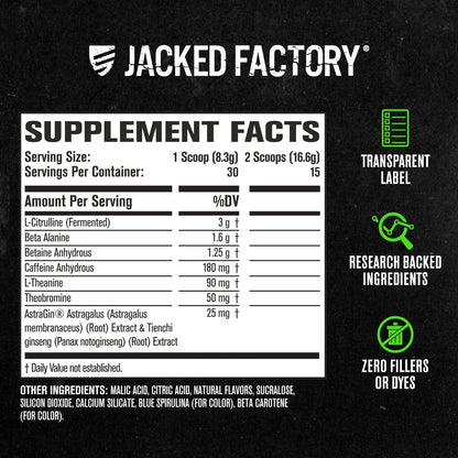 Jacked Factory NITROSURGE Pre Workout Supplement - Energy Booster, Instant Strength Gains, Clear Focus & Intense Pumps - NO Booster & Powerful Preworkout Energy Powder - 30 Servings, Blue Raspberry